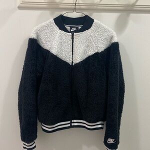 NIKE fleece Jacket.  Women’s Small.  Black and White.  Zip Front.Varsity Style.